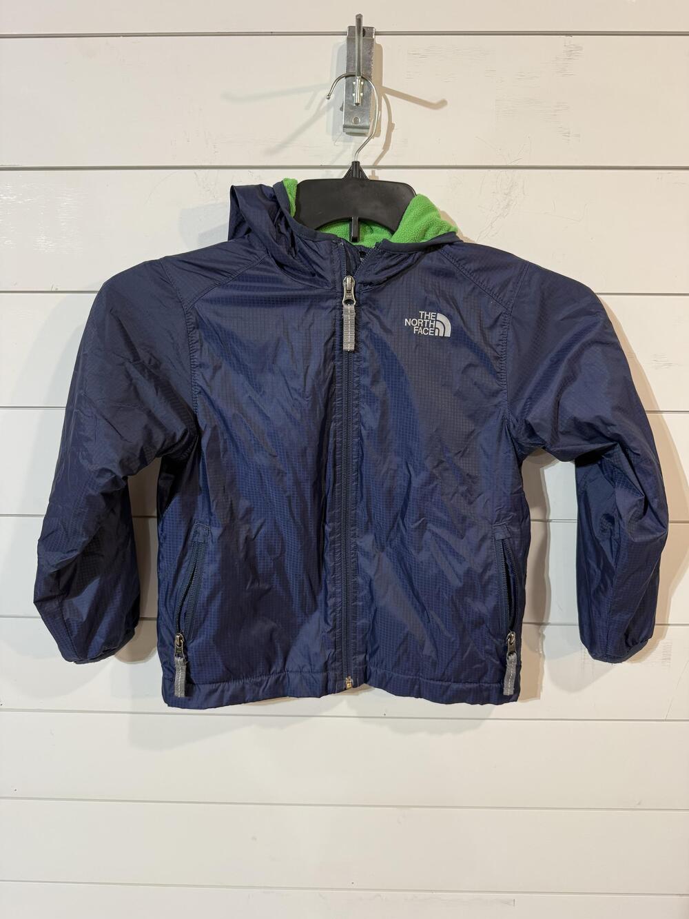 The North Face Boys Blue Hooded Fleece Lined Windbreaker Jacket XS